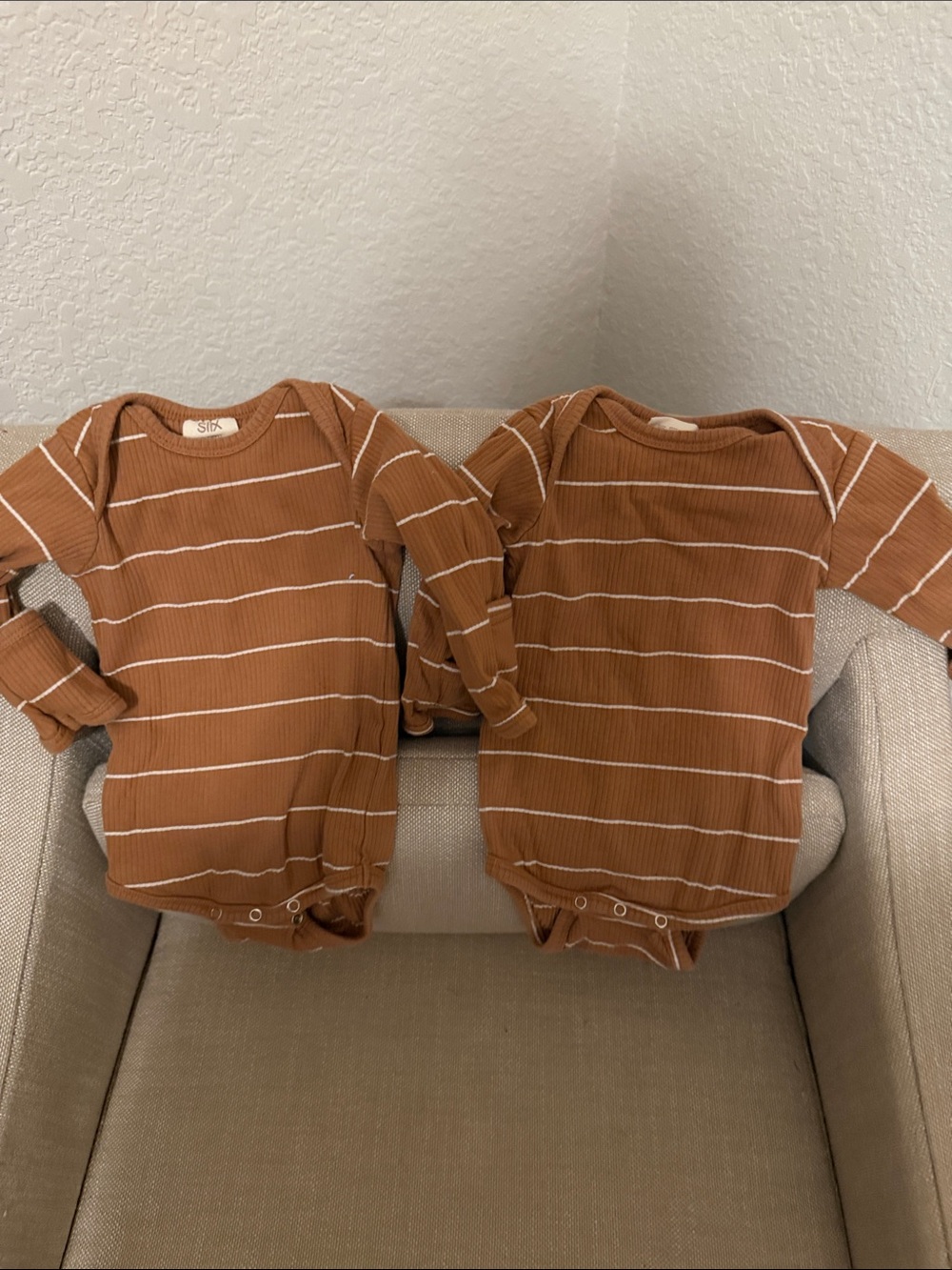 Striped Ribbed Long-Sleeve One-Piece in Rust for Kids